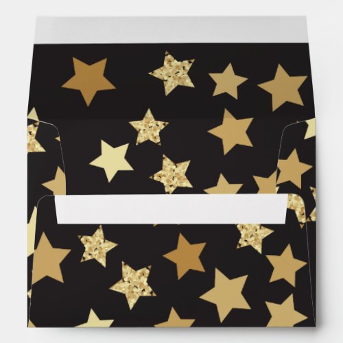 Golden Stars on Black Background Pattern Envelope