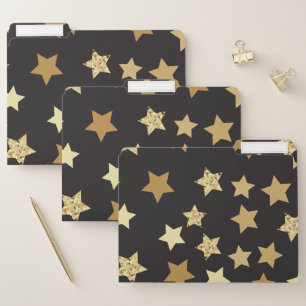 Golden Stars on Black Background Pattern File Folder