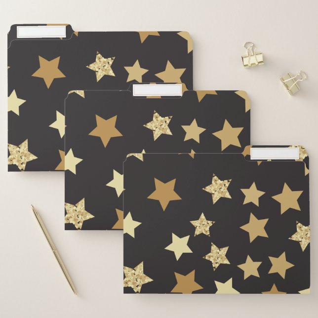 Golden Stars on Black Background Pattern File Folder (Set)
