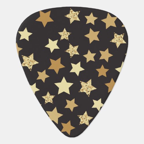 Golden Stars on Black Background Pattern Guitar Pick
