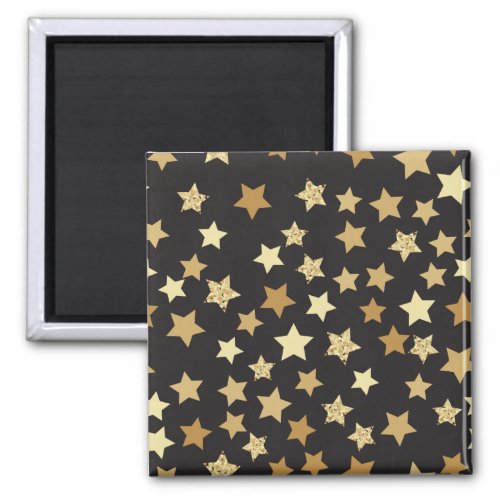 Golden Stars on Black Background Pattern Magnet