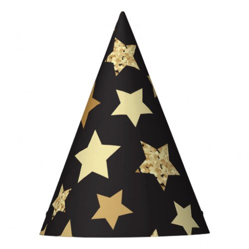 Golden Stars on Black Background Pattern Party Hat