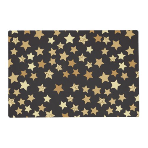 Golden Stars on Black Background Pattern Placemat