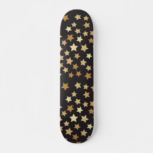 Golden Stars on Black Background Pattern Skateboard