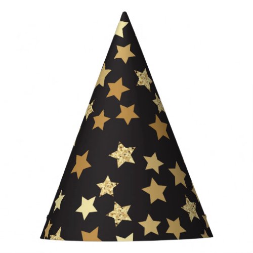 Golden Stars on Black Background Pattern Yan_01pn Party Hat