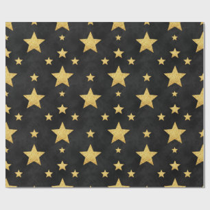 Golden stars on black by Natasha Us Wrapping Paper