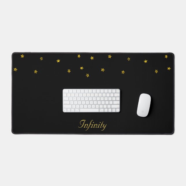 Golden Stars on Black Desk Mat (Keyboard & Mouse)