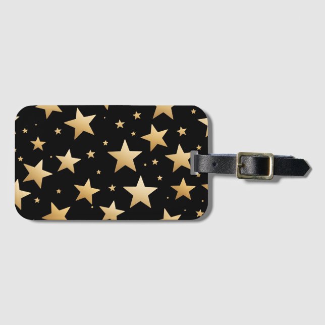 Golden stars on black digital art  luggage tag (Front Horizontal)