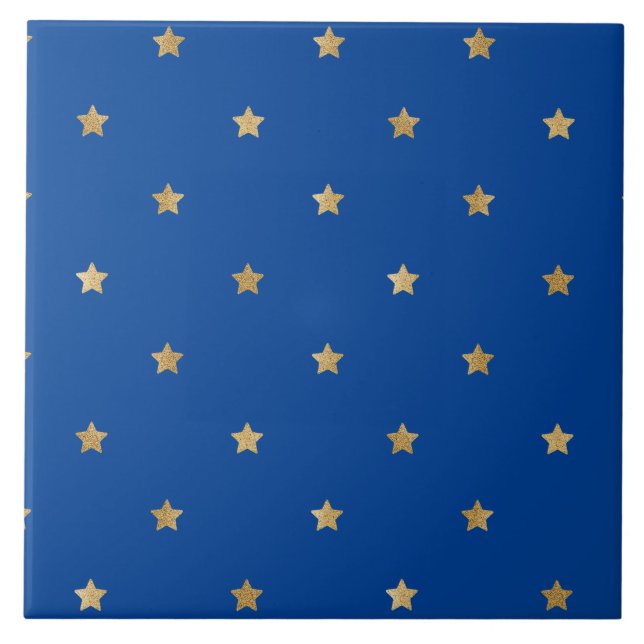Golden Stars on Blue Sky Ceramic Tile (Front)