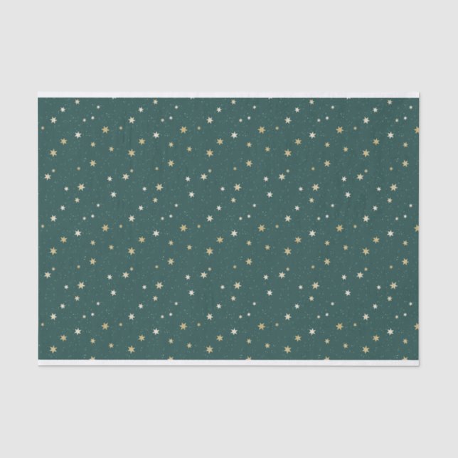 Golden Stars on Green Sky Christmas  Tissue Paper (Front)
