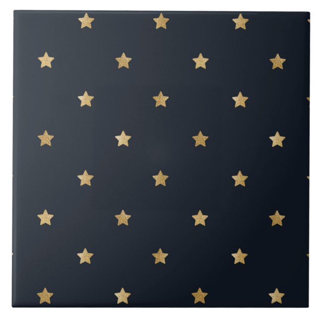 Golden stars on midnight black ceramic tile (Front)