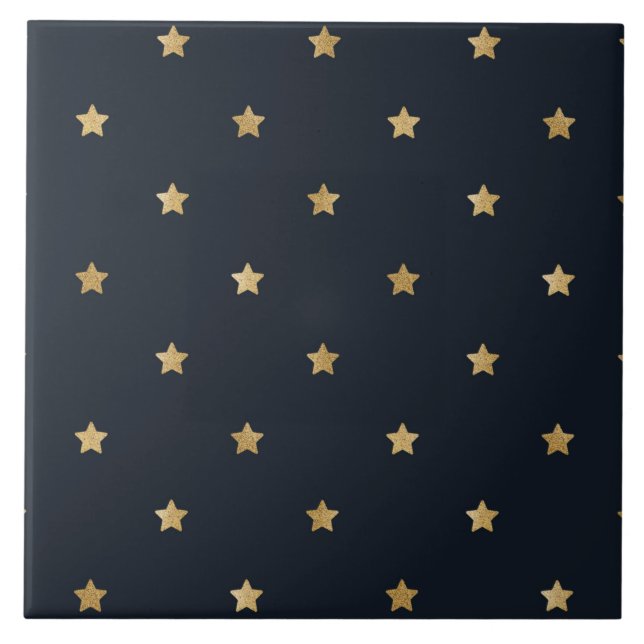 Golden stars on midnight black ceramic tile (Front)