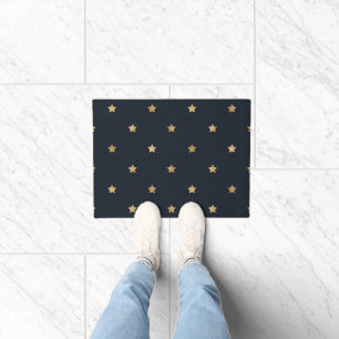 Golden Stars on Midnight Black Doormat