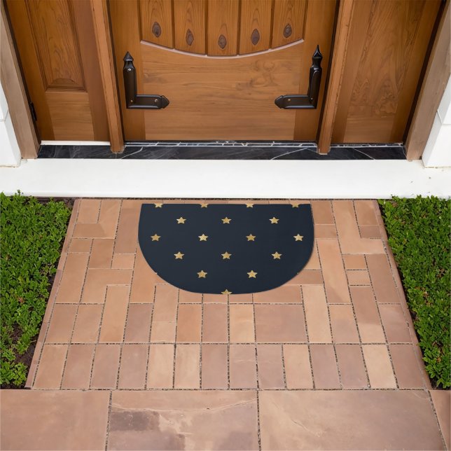 Golden Stars on Midnight Black Doormat (Outdoor)