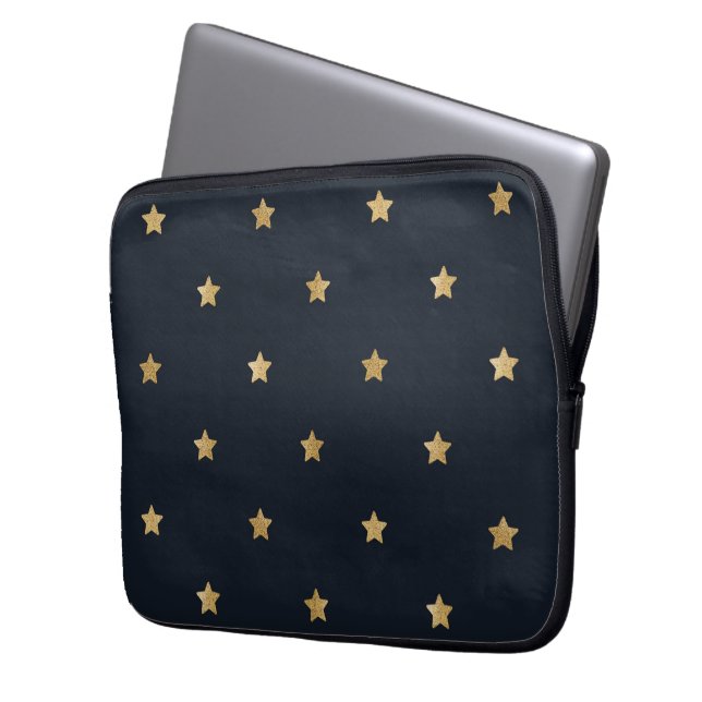 Golden Stars on Midnight Black Laptop Sleeve (Front Left)