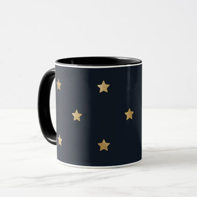 Golden Stars on Midnight Black Mug (Front Left)