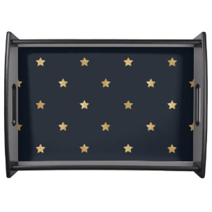 Golden Stars on Midnight Black Serving Tray