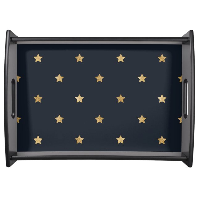 Golden Stars on Midnight Black Serving Tray (Front)