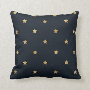 Golden Stars on Midnight Black Throw Pillow