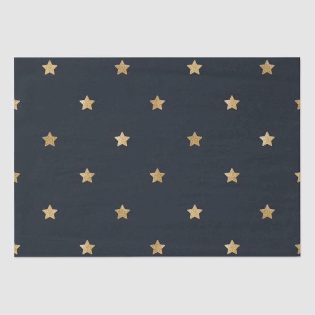 Golden Stars on Midnight Black Tissue Paper (Front)