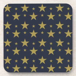 Golden Stars on Navy Blue – Elegant and Timeless Beverage Coaster