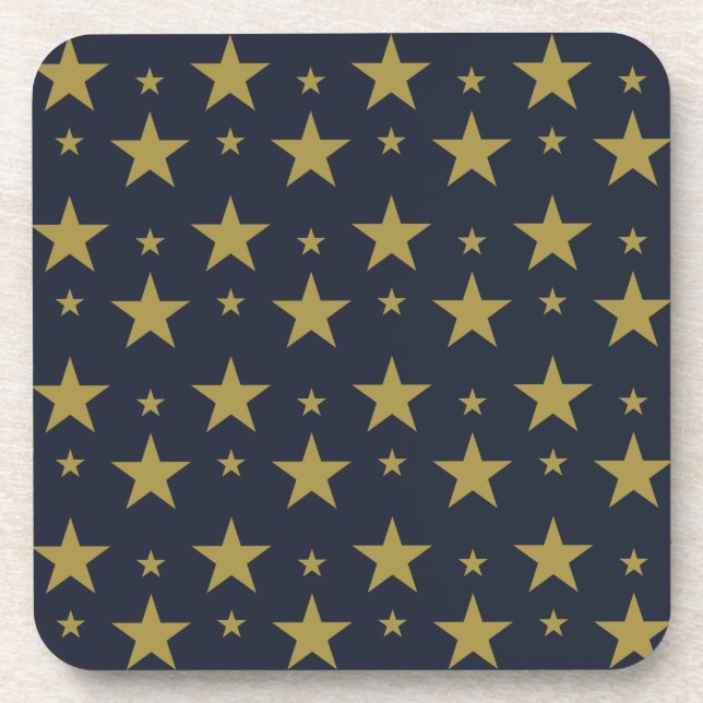 Golden Stars on Navy Blue – Elegant and Timeless Beverage Coaster (Front)