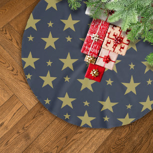 Golden Stars on Navy Blue – Elegant and Timeless Brushed Polyester Tree Skirt