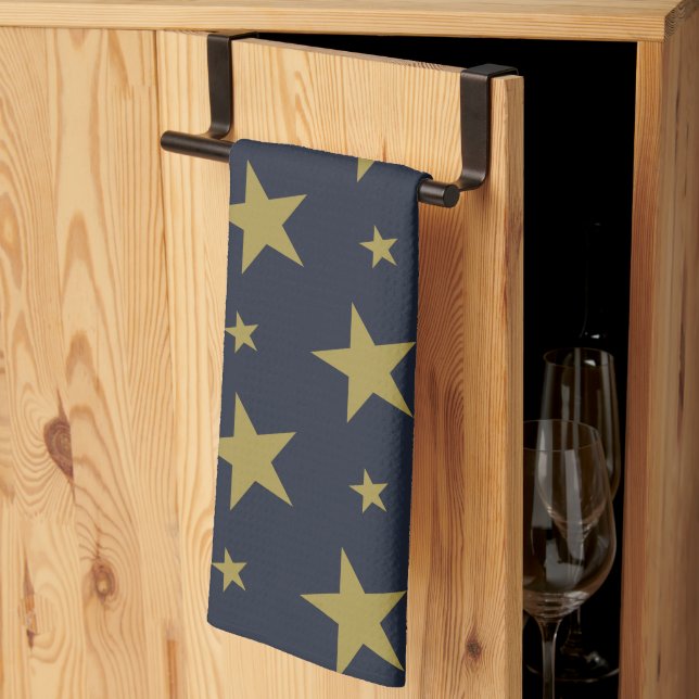 Golden Stars on Navy Blue – Elegant and Timeless Kitchen Towel (Thirds Fold)