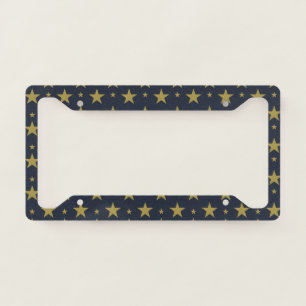 Golden Stars on Navy Blue – Elegant and Timeless License Plate Frame
