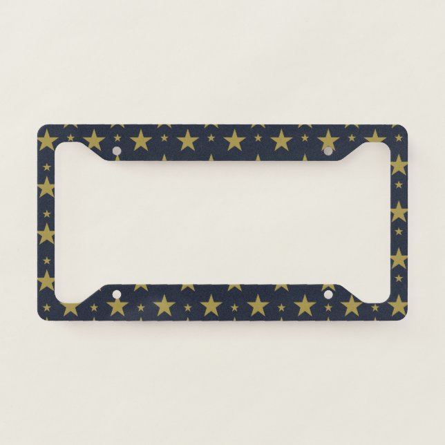 Golden Stars on Navy Blue – Elegant and Timeless License Plate Frame (Front)