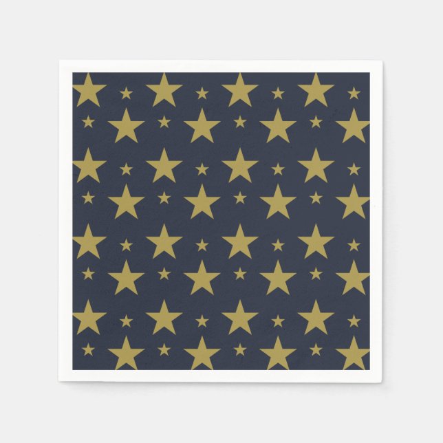 Golden Stars on Navy Blue – Elegant and Timeless Napkins (Front)