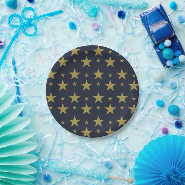 Golden Stars on Navy Blue – Elegant and Timeless Paper Plates (Party)