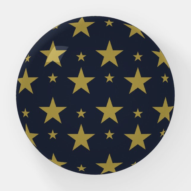 Golden Stars on Navy Blue – Elegant and Timeless Paperweight (Front)