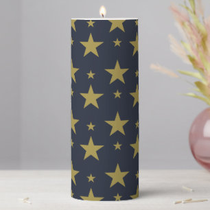 Golden Stars on Navy Blue – Elegant and Timeless Pillar Candle