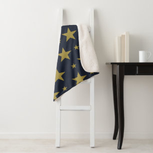 Golden Stars on Navy Blue – Elegant and Timeless Sherpa Blanket