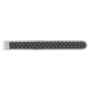 Golden Stars on Navy Blue – Elegant and Timeless Silver Finish Tie Bar