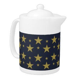 Golden Stars on Navy Blue – Elegant and Timeless Teapot