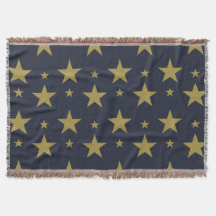 Golden Stars on Navy Blue – Elegant and Timeless Throw Blanket