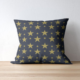 Golden Stars on Navy Blue – Elegant and Timeless Throw Pillow