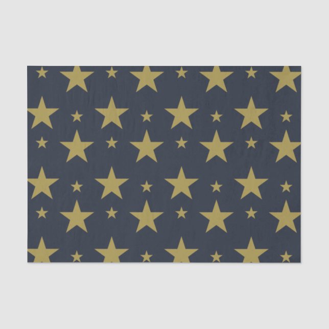Golden Stars on Navy Blue – Elegant and Timeless Tissue Paper (Front)