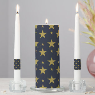 Golden Stars on Navy Blue – Elegant and Timeless Unity Candle Set