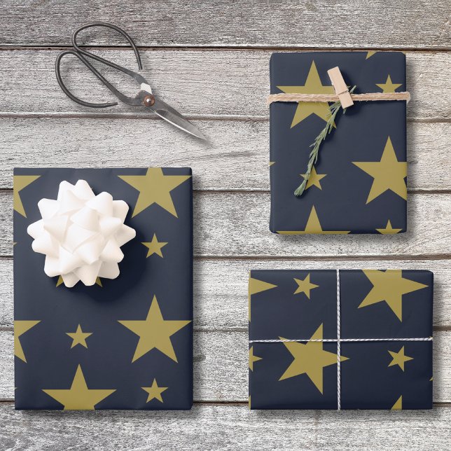 Golden Stars on Navy Blue – Elegant and Timeless Wrapping Paper Sheets (Creator Uploaded)