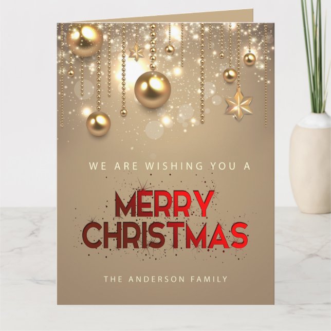 Golden Stars, Ornaments , Merry Christmas Card (Front)