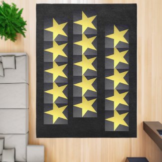 Golden Stars Pattern Black Area Rug