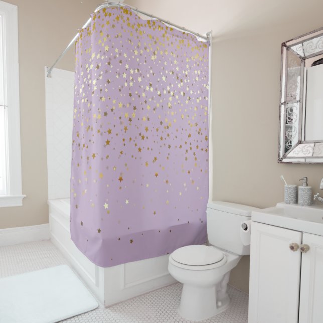Golden Stars Shower Curtain in Lavender (In Situ)
