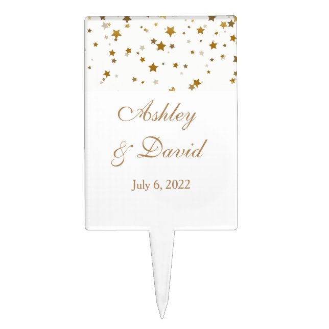 Golden Stars Wedding Cake Topper (Front)