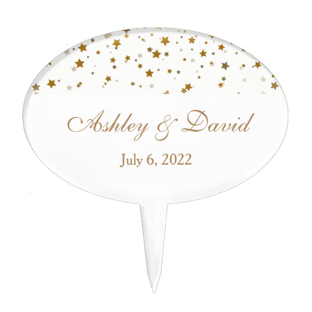 Golden Stars Wedding Cake Topper (Front)