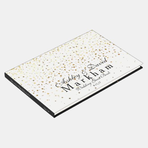 Golden Stars Wedding Guest Book_Black  White Guest Book