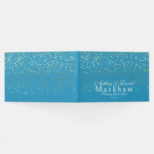 Golden Stars Wedding Guest Book_Turquoise Blue Guest Book