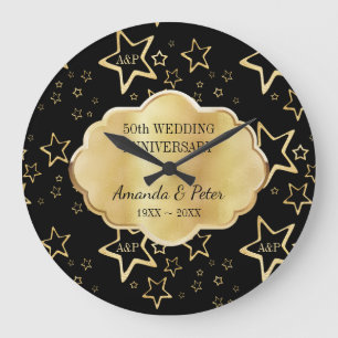 Golden Stars With Monogram Large Clock